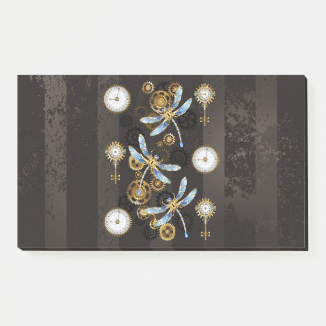 Steampunk Dragonflies on brown striped background Post-it Notes (Front)