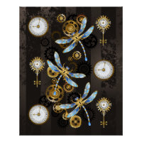 Steampunk Dragonflies on brown striped background