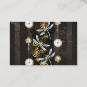 Steampunk Dragonflies on brown striped background Referral Card