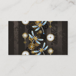 Steampunk Dragonflies on brown striped background Referral Card