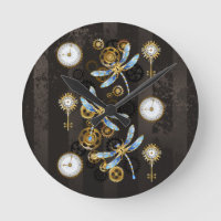 Steampunk Dragonflies on brown striped background