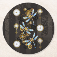 Steampunk Dragonflies on brown striped background