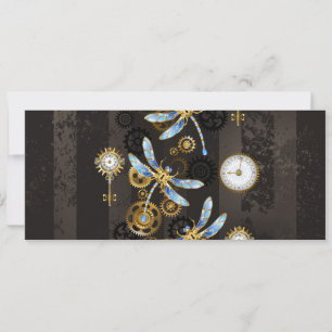 Steampunk Dragonflies on brown striped background Save The Date