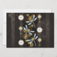 Steampunk Dragonflies on brown striped background