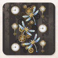 Steampunk Dragonflies on brown striped background