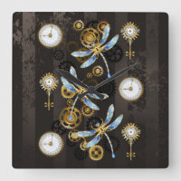 Steampunk Dragonflies on brown striped background