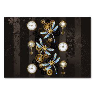 Steampunk Dragonflies on brown striped background Table Number