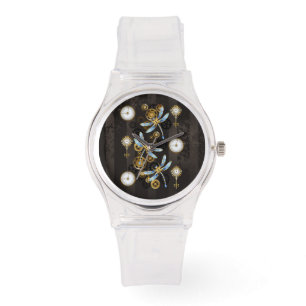 Steampunk Dragonflies on brown striped background Watch