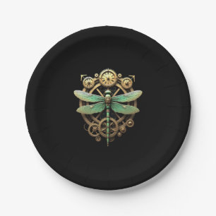 Steampunk Dragonfly Victorian Art Mechanical Steam Paper Plate