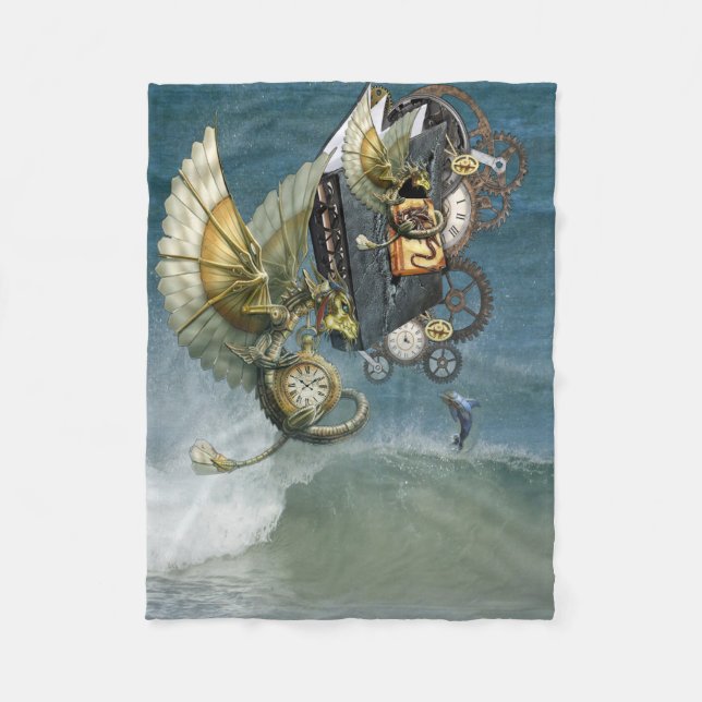 Steampunk Dragons & Dolphins Panel Wall Art Fleece Blanket (Front)