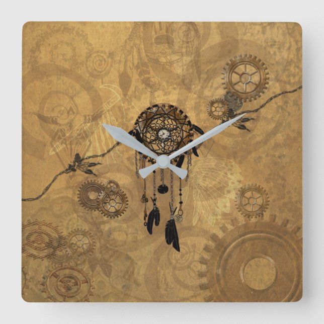 Steampunk Dreamcatcher Square Wall Clock (Front)