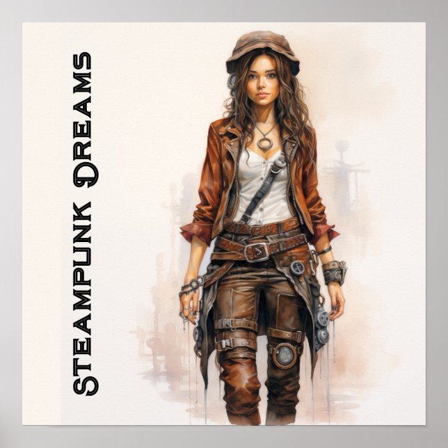 Steampunk Dreams Vintage Young Woman Poster (Front)
