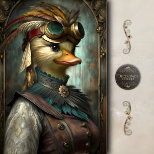 Steampunk Duck Whimsical Vintage Decoupage Tissue Paper