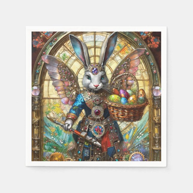 Steampunk Easter Bunny Warrior Angel Napkin (Front)