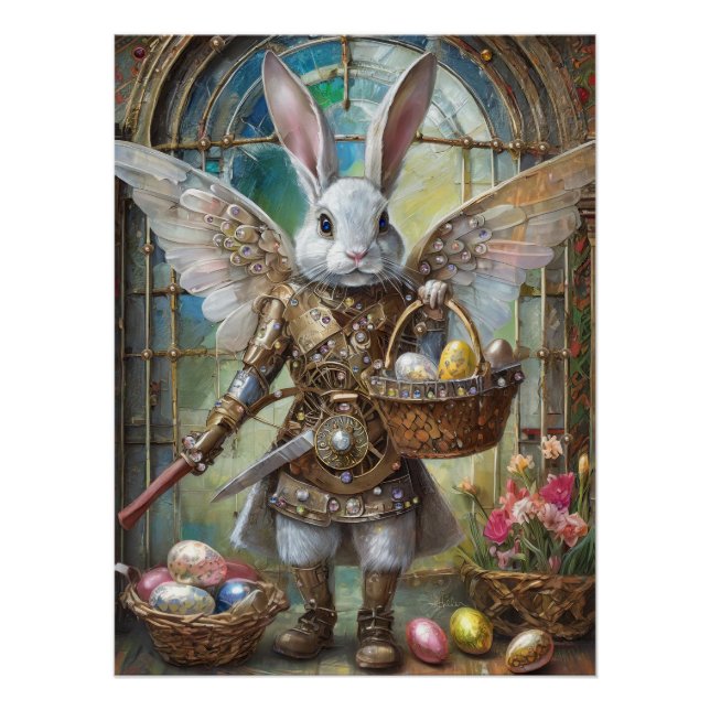 Steampunk Easter Bunny Warrior Angel Poster (Front)