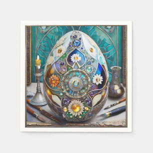 Steampunk Easter Ornate Blue Egg Napkin