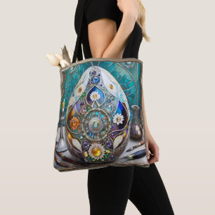 Steampunk Easter Ornate Blue Egg Tote Bag