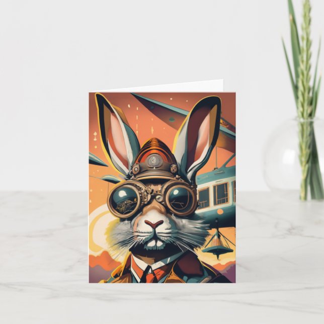 Steampunk Easter Rabbit Blank Card (Front)
