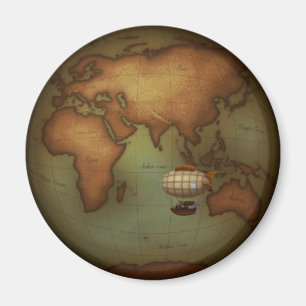 Steampunk Eastern Hemisphere Map Zeppelin Airship Magnet