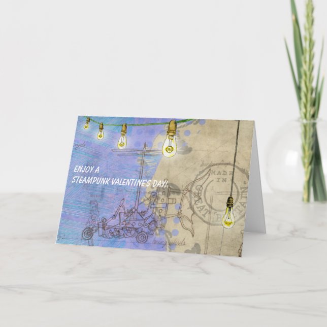 Steampunk Edison Lights on a Wire Valentine's Day Holiday Card (Front)