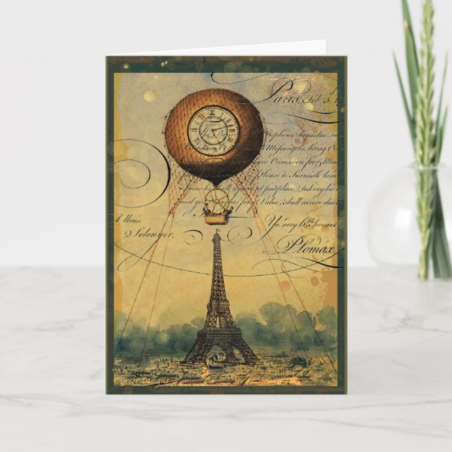 Steampunk Eiffel Tower & Hot Air Balloon Card (Front)