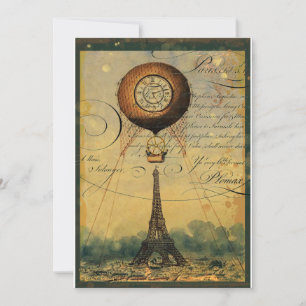 Steampunk Eiffel Tower Invitation Vintage Style