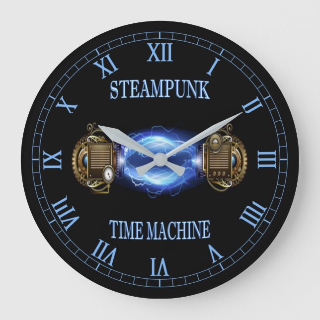 Steampunk ~ Electronic Blue Wave ~ Time Machine ~  Large Clock (Front)
