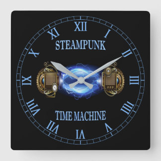 Steampunk ~ Electronic Blue Wave ~ Time Machine ~ Square Wall Clock