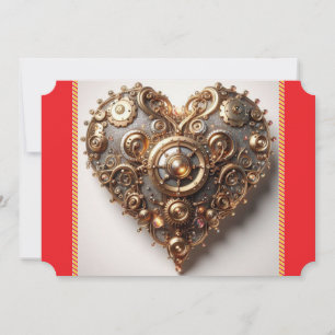 Steampunk Elegant Clockwork Gear Heart Holiday Card