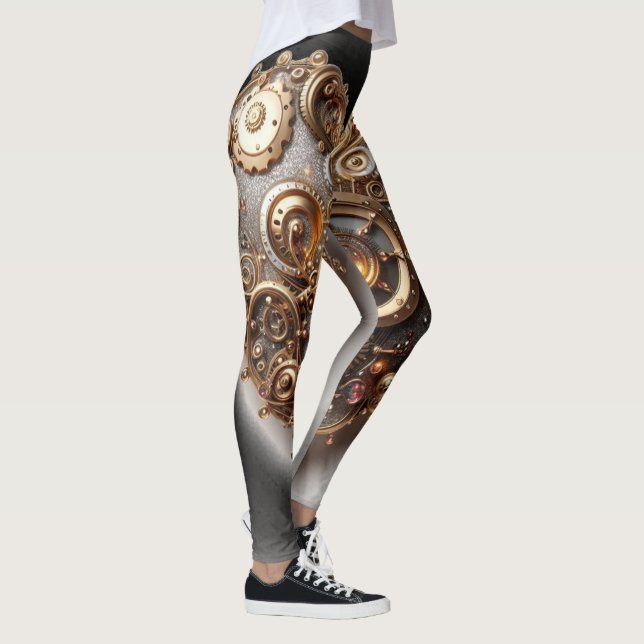 Steampunk Elegant Clockwork Gear Heart Leggings (Right)