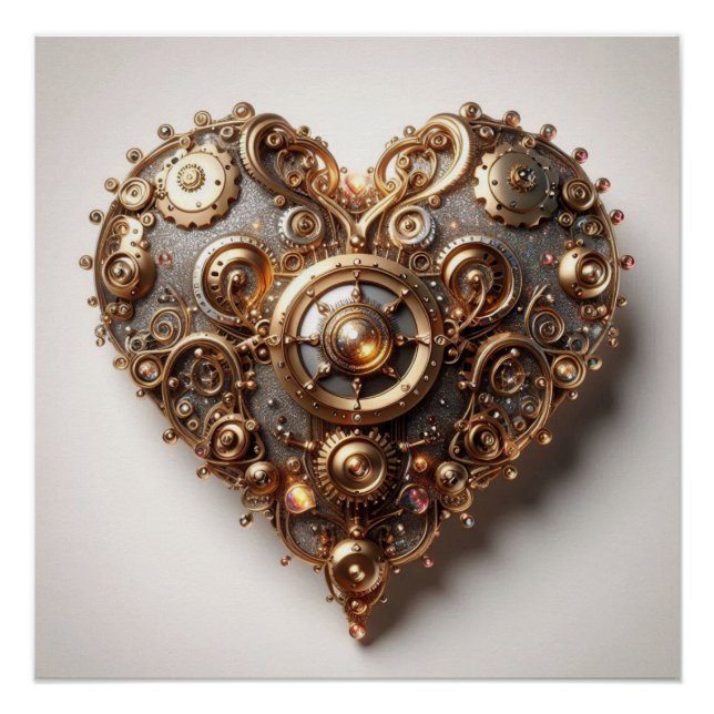 Steampunk Elegant Clockwork Gear Heart Poster (Front)