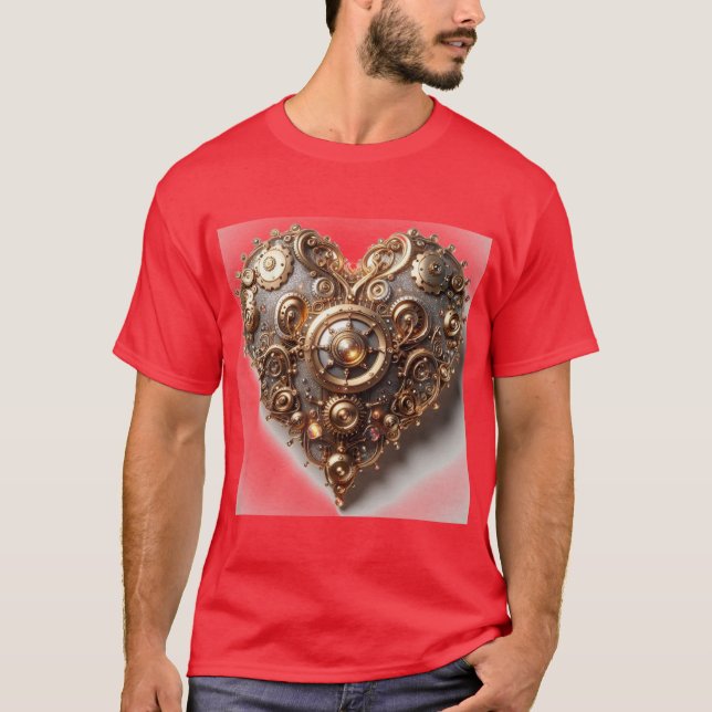 Steampunk Elegant Clockwork Gear Heart T-Shirt (Front)