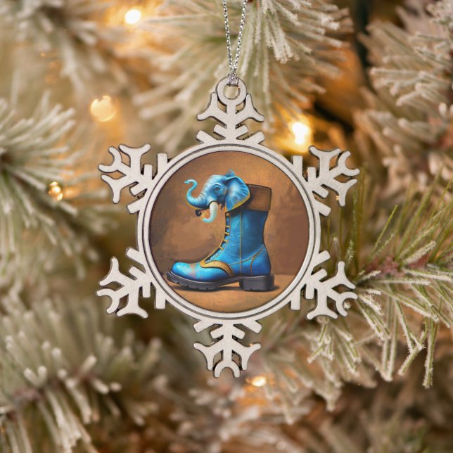 Steampunk Elephant Boot pewter snowflake ornament (Tree)
