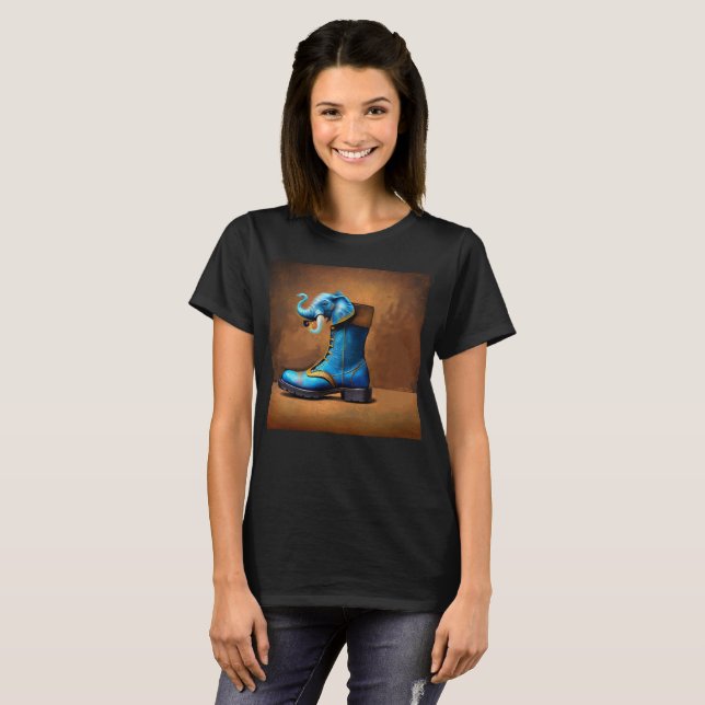 Steampunk Elephant Boot women black T-shirt (Front Full)