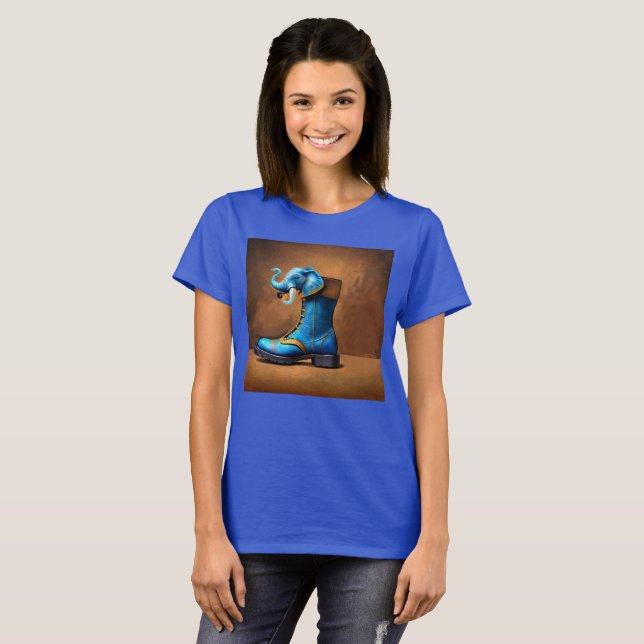 Steampunk Elephant Boot women blue T-shirt (Front Full)