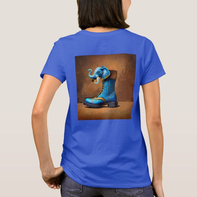 Steampunk Elephant Boot women blue T-shirt back (Back)