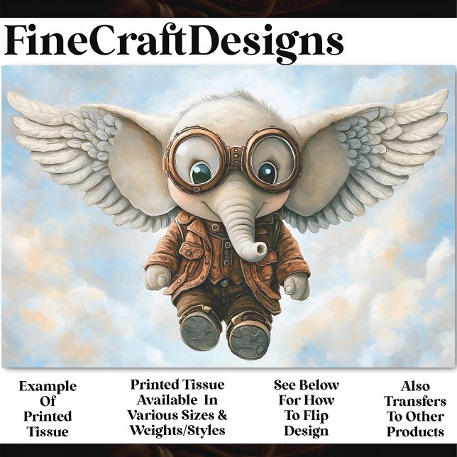 Steampunk Elephant With Ear Wings AV6 Decoupage Tissue Paper (Creator Uploaded)