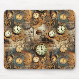 Steampunk Engineering Blueprint Brown Brass Mouse Mat
