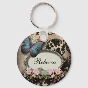 steampunk Ephemera floral Butterfly victorian Key Ring