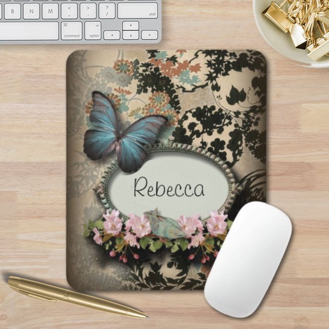 steampunk Ephemera floral Butterfly victorian Mouse Mat (steampunk Ephemera floral Butterfly victorian Mouse Pad)