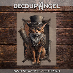 Steampunk Explorer Cat - decoupage - Tissue Paper
