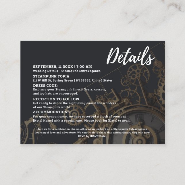 Steampunk Extravaganza Vintage Clockwork Wedding Enclosure Card (Front)