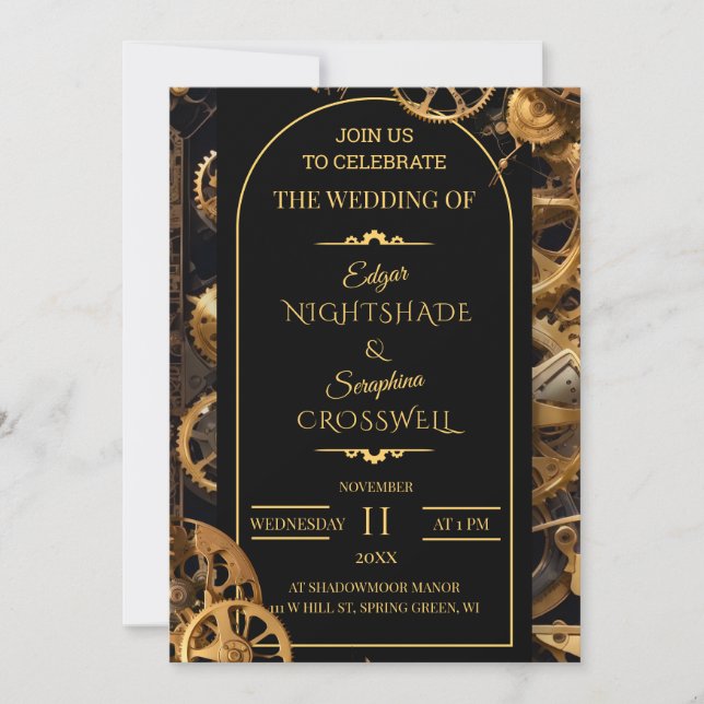 Steampunk Extravaganza Vintage Clockwork Wedding I Invitation (Front)