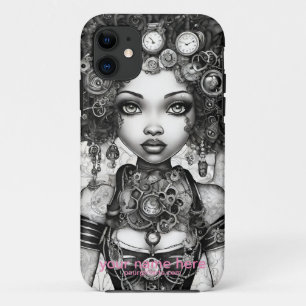 STEAMPUNK FAIRY BEAUTY BLACK WHITE DIGITAL ART iPhone 11 CASE