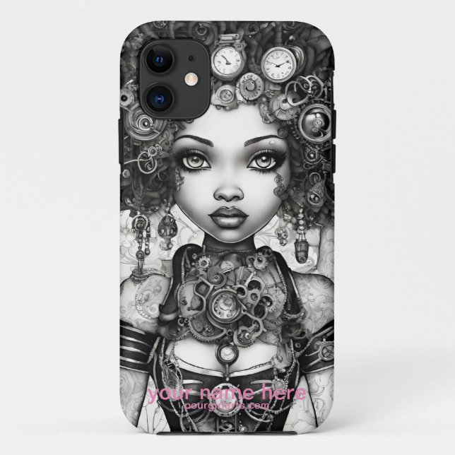 STEAMPUNK FAIRY BEAUTY BLACK WHITE DIGITAL ART Case-Mate iPhone CASE (Back)