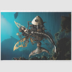 Steampunk Fairy Mermaid on Fish Decoupage Tissue Paper