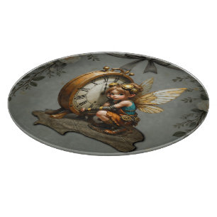 Steampunk Fairy with Golden Wings & Antique Clock Cutting Board