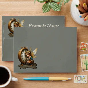 Steampunk Fairy with Golden Wings & Antique Clock  Envelope
