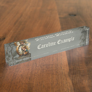 Steampunk Fairy with Golden Wings & Antique Clock Nameplate
