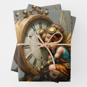 Steampunk Fairy with Golden Wings Wrapping Paper Sheet